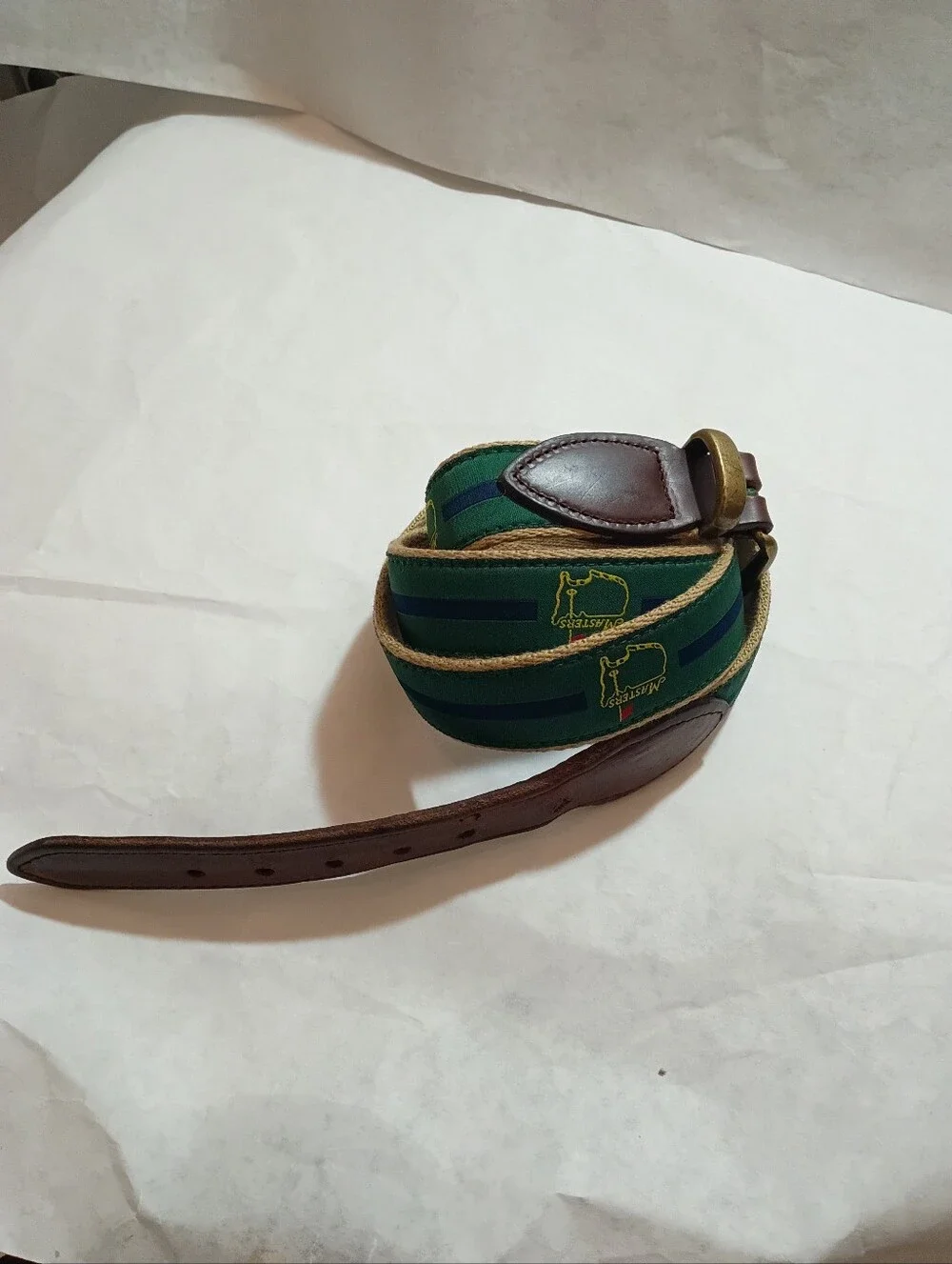 Masters Green & Black Embroidered Men’s Belt Size 42 With Brass Buckle